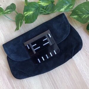 RARE Alcaçuz Black Suede Clutch with Glossy Clasp
